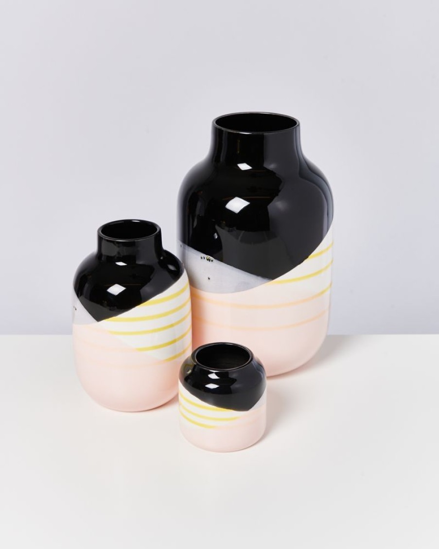 Accessoires Motel a Miio | Nuno Vase M Schwarz Rosa Gelb Gestreift