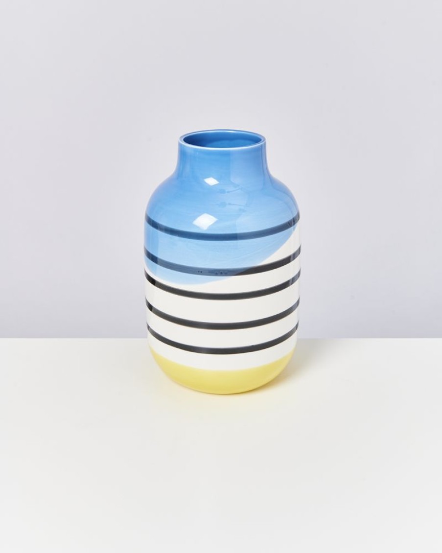 Accessoires Motel a Miio | Nuno Vase L Schwarz-Weis Gestreift Mit Blau