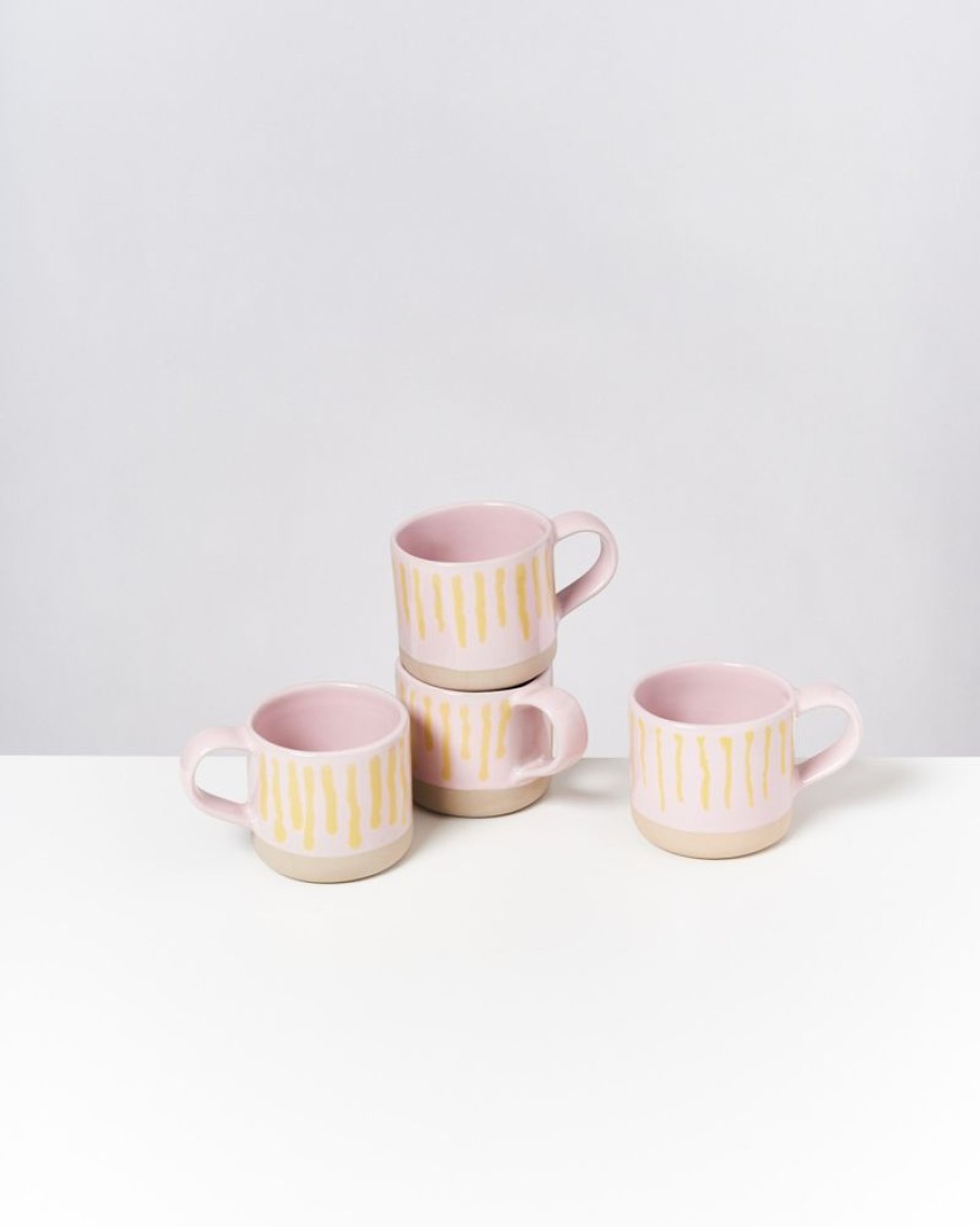 Tassen & Becher Motel a Miio 4 Teilige Sets | Nodoa 4Er Set Tasse Rosa Gelb Gestreift