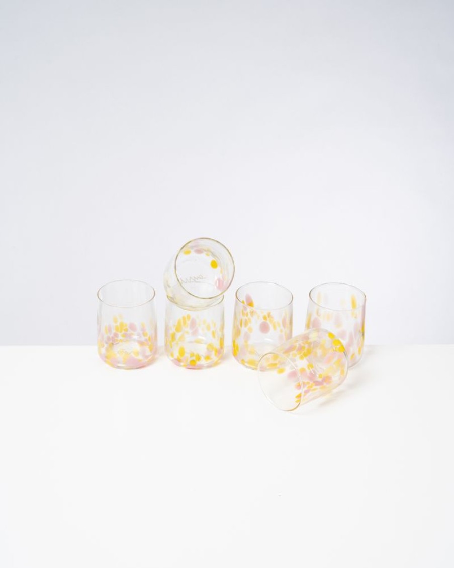 Geschirr Motel a Miio | Alegria 6Er Set Glas Klein Big Drops Rosa Gelb