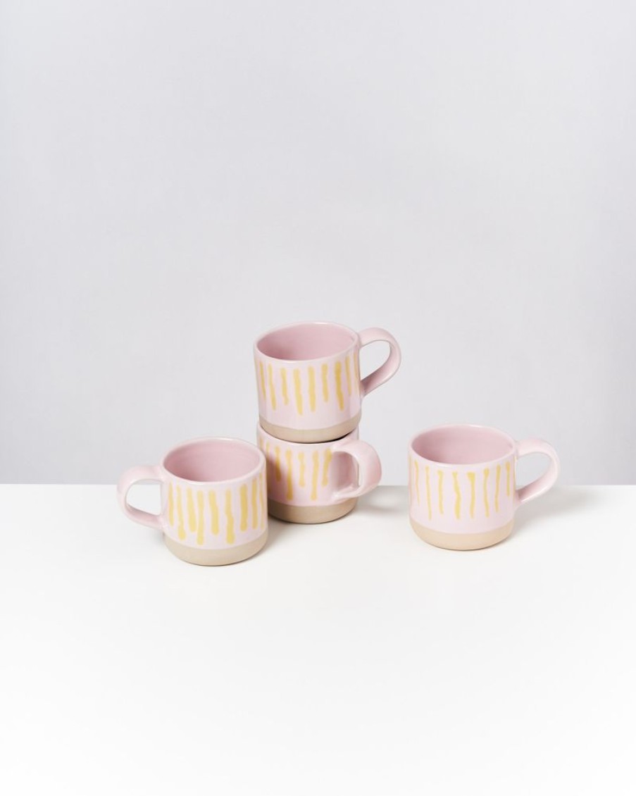 Geschirr Motel a Miio | Nodoa 4Er Set Tasse Rosa Gelb Gestreift