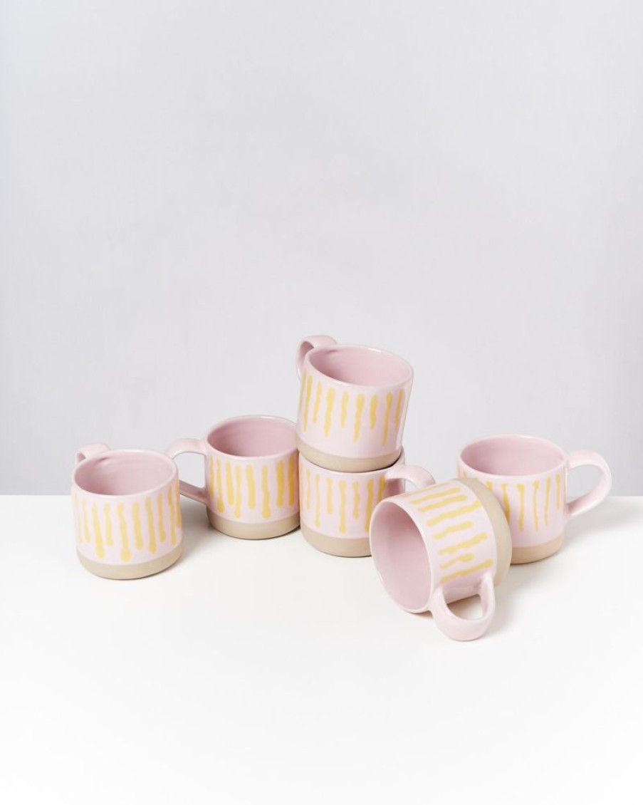 Tassen & Becher Motel a Miio 6 Teilige Sets | Nodoa 6Er Set Tasse Rosa Gelb Gestreift