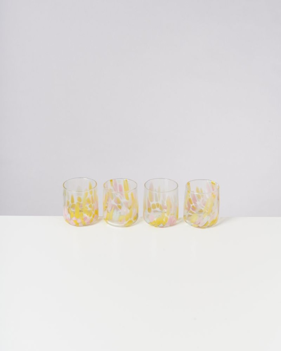 Geschirr Motel a Miio | Alegria 4Er Set Glas Klein Big Drops Rosa Gelb